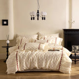Premium Washed Cotton Bedding Sets Luxury Princess 100% Cotton Bed Set Organza Lace Sequins Duvet Cover Bed Sheet Pillowcases