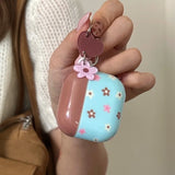 Retro Blue Flower Round Silicone Earphone Cases For Apple AirPods1 2 3 4 Pro 2 4 3nd Generation Headphone Cover With Pendant