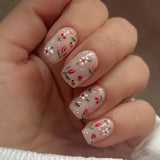 24pcs Gradient Nude Full Cover Nail Tips Wearable Short Square False Nails Sets Press on Simple Seashell Pattern Fake Nails Art