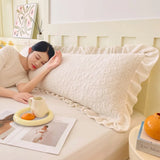 Solid Quilted Length Sleeping Ruffle Pillowcase For Double Couple 48*120cm Soft Flannel Fleece AB Side Pillow Cover Home Bedding