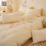 Pink Bedding Sets Solid Color Washed Cotton Home Girls Bedroom Decor Duvet Cover Pillowcase Bedspread Embroidery Four Piece Set