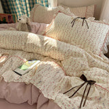 3/4Pcs Bedding Set Euro Princess Bedding Duvet Cover Cotton 100% Lace Bow Bed Linen With Ruffles Double Bed Lace Pillowcase