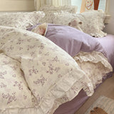 Princess Style Lace Ruffles 100% Cotton Bedding Set Floral Pastoral Style Duvet Cover Flat/Fitted Bed Sheet Pillowcases 3/4Pcs