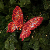 Clip-On Christmas Sequin Butterfly Ornament Flocking Finish 3D Glitter Artificial Butterfly Pendant Realistic Handmade