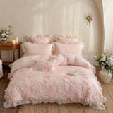 Winter Warm Thicken Velvet Bedding Sets Luxury 3D Lace Flowers Princess Duvet Cover Set Bed Sheet Pillowcases Home Textile