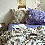 Simple Striped Bedding Set Washable Cotton Dark Gray Quilt Cover With Pillowcases Bed Sheet Set Skin-Friendly Soft Single Twin