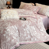Luxury Thickened Warm Winter Bedding Set Blooming Flowers Carved Velvet Duvet Cover Flat/Fitted Bed Sheet Pillowcases 4Pcs
