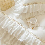 4Pcs Korean Princess Style Winter Thick Warm Milk Velvet Bedding Set Three-layer Lace Ruffles Duver Cover Bed Skirt Pillowcases