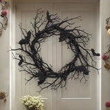 Halloween Wreath Bat Black Branch Wreaths With Red LED Light 45CM Wreaths For Doors Window Flower Garland Halloween Decoration