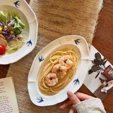 Swallow Oval Plates High-end Household Ceramic Serving Plate Ins White Breakfast Tray Retro Afternoon Tea Dessert Tableware