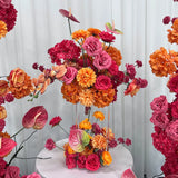 Wedding Backdrop Arch Flower Runner Hot Pink Orange Hydrangea Rose KT Board Decor Event Party Props Display