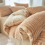 Soft Fluffy Wide Ribbed Faux Rabbit Fur Duvet Cover Autumn Winter Warm Thick Plush Quilt Cover for Single Double Bed Bedding Set