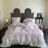 Ruffle Chiffon Lace Duvet Cover Set  2Pcs Pillowcases Sweet Cute Princess Style Bedding set Ultra Soft and Light Weight