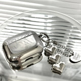 Luxury Electroplated Silver Earphone Box For Apple Airpods Pro2 Case for AirPods 4 1 or 2 3 Cover Simple Abstract Heart Keyring