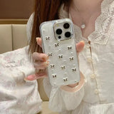 Bling Cute 3D Bowknot Transparent Phone Case For iPhone 15 14 13 12 16 Pro Max Girl Epoxy Glitter Clear Cover Funda