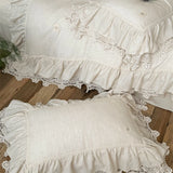 20% Linen And 80% Cotton Double Layer Lace Ruffles Vintage French Bedding Set Duvet Cover Flat/Fitted Bed Sheet Pillowcases 4Pcs