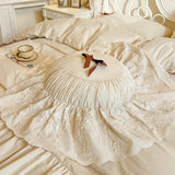 100% Cotton Korean Princess Style Three-layer Ruffles Bow Bedding Set Duvet Cover Bed Skirt Bedspread Pillowcases Wedding Gifts