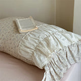 100% Cotton Vintage French Pleated Lace Ruffles Floral Princess Bedding Set Duvet Cover Flat/Fitted Bed Sheet Pillowcases 4Pcs