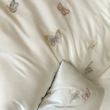 Colorful Butterfly Embroidery Lyocell Bamboo Fiber Soft Silky 3/4Pcs Bedding Set Duvet Cover Flat/Fitted Bed Sheet Pillowcases