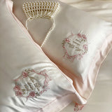 4Pcs Vintage Rose Flowers Embroidery Natural Lyocell Eucalyptus Fiber Bedding Set Duvet Cover Bed Sheet/Fitted Sheet Pillowcases