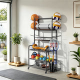 Yoga Mat Storage Rack Home Gym Storage Rack on Wheels Gym Organizer Equipment Storage for Home Exercise and Fitness Gear