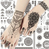 Black Henna Temporary Tattoos for Women Lace Flower Mehndi Sticker for Hand Fake Henna Tattoo Sticker Body Art Wedding Tatoo