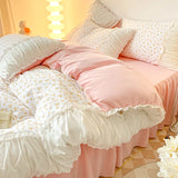 Floral Princess Style Korean Bed Skirt Bed Sheet flowers Lace Quilt Cover Ins Bedding For Girls Luxury Home Textiles