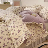 3/4Pcs Vintage French Fresh Floral Lace Ruffles 100% Cotton Bedding Set Duvet Cover Bed Skirt/Bed Sheet/Fitted Sheet Pillowcases