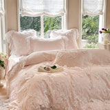 4Pcs Bedding Set Only One Third Butterfly Flower Lace Patchwork Washed Cotton Duvet Cover Set Flat/Fitted Bed Sheet Pillowcases