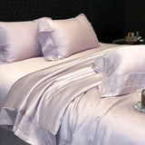 Lyocell Bamboo Fiber Luxury Embroidery Summer Quilt Soft Silky Thin Comforter Blanket With Bed Sheet Pillowcases Bedding Set