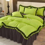 Princess Style Bedding Set Ruffle Duvet Cover With Lace Soft Four Piece Set Quilt Cover Bed Skirt Pillowcase Girls Bedroom Decor