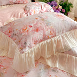 France Lace Princess Bedding Set Luxury Pink Egyptian Cotton Flowers Duvet Cover Sets Fitted Bed Sheet Pillowcases Home Textile