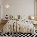 Cotton and Linen Bedding Sets Stripe Yarndyed Duvet Cover Set Sheet Pillowcase Underwear Bed Linens
