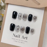10Pcs Short Sweet and Cool Handmade Press On Nails Full Cover Design Round Head Fake Nail Artificial Manicure Wearable Nail Tips