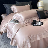 Luxury Hollow Embroidery Wide Edge Bedding Set 1000TC Lyocell Cotton Soft Silky Duvet Cover Flat/Fitted Bed Sheet Pillowcases