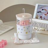 High Borosilicate Glass Star Straw Cup Household Transparent Large Capacity Drinking Cup for Girls with Lid and Handle Straw Cup