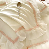 4Pcs Luxury 1000TC Egyptian Cotton Princess Lace Ruffles Wedding Bedding Set Duvet Cover Set Bed Sheet/Fitted Sheet Pillowcases