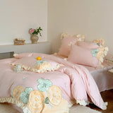 Cotton Bedding Set Lemon Pattern Bed Linens Print Sheet Pillowcase Duvet Cover Set Underwear