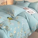 4pcs/set Light Luxury 120s Pure Cotton Floral Embroidered Quilt Cover Pillowcases Fitted Sheet Skin-friendly Naked Bedding Set