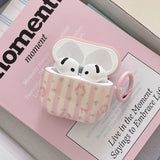 Lovely Pink Stripe Suitable Girl Wireless Bluetooth Earphone Case Protection Cover For Apple AirPods 1 2 3 4 Pro 2 Soft Shell
