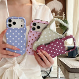Luxury Matte Polka Dot Curly Border Phone Case for iPhone 15 16 17 Pro Max 13 14 Wave Point Frosted Shockproof Ultra Slim Cover