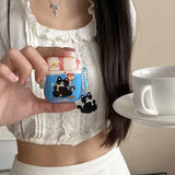 Black Cat Pendant Chain Earphone Case Protect For Airpods 1 2 3 4 Cover Soft Shockproof For Air Pods Pro Pro2nd Fundas