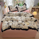New French Lace Wash Quilt Cover Korean-style Romantic Herben-style Black Print Four-piece Set Skin Friendly Bedding Set