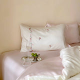 Chic Flowers Embroidery Bedding Set Lyocell Bamboo Fiber Soft Silky Cool Feeling Duvet Cover Flat/Fitted Bed Sheet Pillowcases