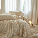 20% Linen And 80% Cotton Vintage Hollow Lace Embroidery Patchwork Bedding Set Duvet Cover Flat/Fitted Bed Sheet Pillowcases 4Pcs
