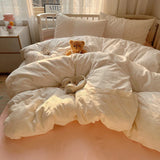 Princess Lace Bedding Set INS Nordic Girls Soft Washed Cotton Bed Flat Sheet Queen King Size Duvet Set Pillowcase Bed Linens