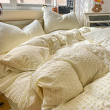 Solid Striped Jacquard Comforter 4 Piece Sets Simple Pure Cotton Skin-Friendly Breathable Bedding Set Soft Fitted Sheet for Home
