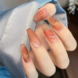 24pcs Floral Coffin Nails Set Press on Nails Cat Eye Fake Nails Butterfly Flower Design False Nails Wearable Manicure Nail Tips