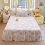 1PC 100%Cotton Bed Skirt Queen/King Size Floral Printed Bed Sheet with Ruffles falda de cama Full Size Bed Skirt for Single Bed