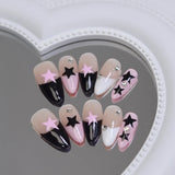 10Pcs Handmade Press on Nails Full Cover Simply Bow Tie Stars French Almond False Nails Artificial Manicure Wearable Nail Tips